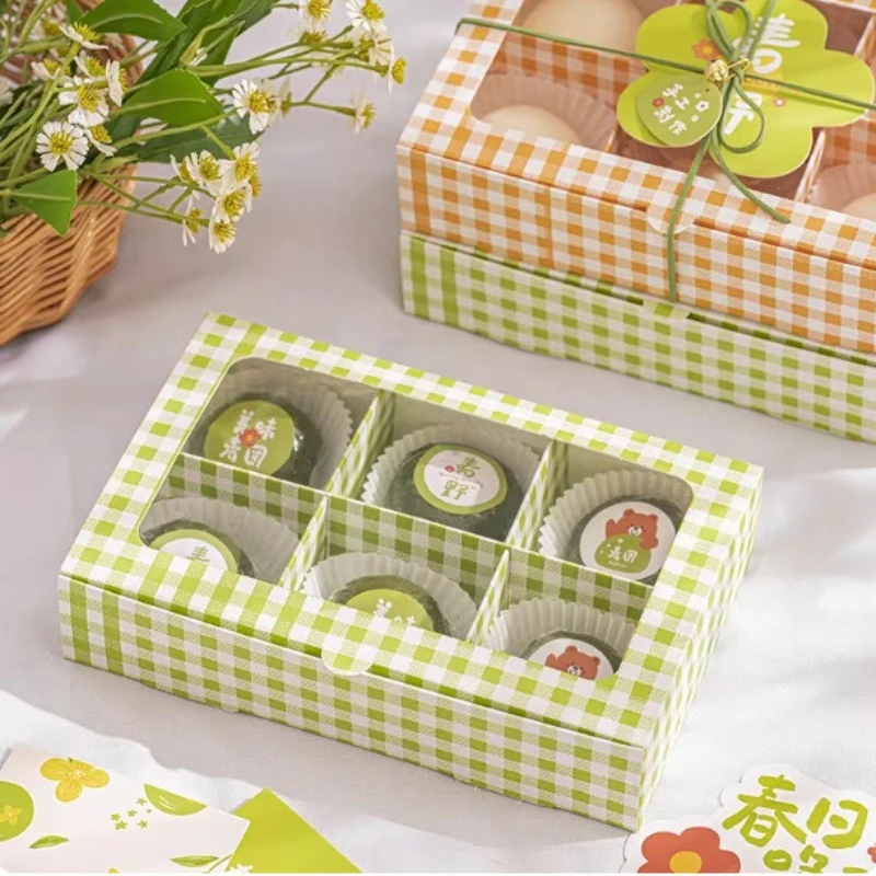 Egg Yolk Crispy Window Pattern Packaging Boxes Moon Cake Dessert Dim Sum Egg Tart Case Baking Shop Package Special Box 10pxs
