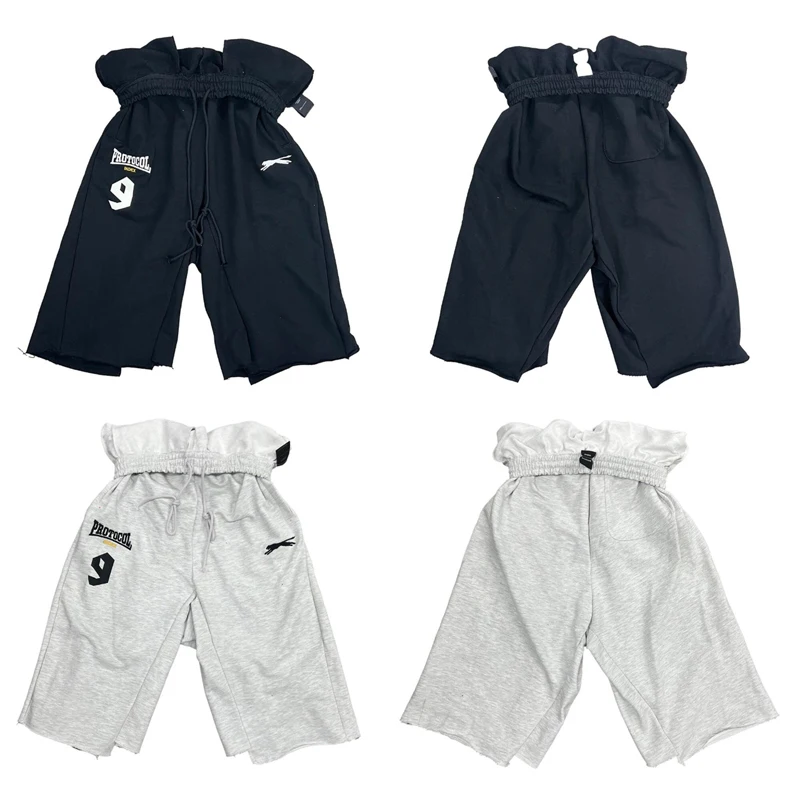 Protocol Drawstring Sweatpants Alphabet Embroidery Splicing Seven Part Trouser Waist Pants Men Women