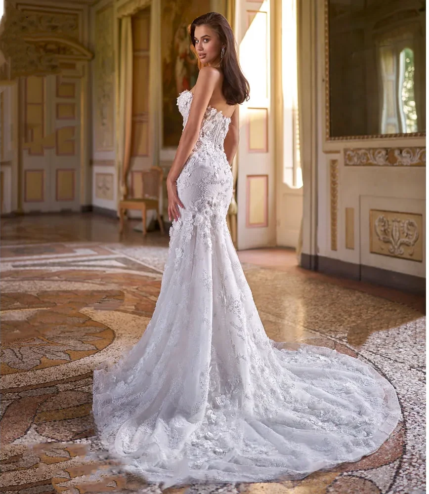 Customized 3D Flowers Mermaid Wedding Dress 2026 Romantic Sweetheart Backless Princess Bride Gown Plus Size Vestido de Noiva