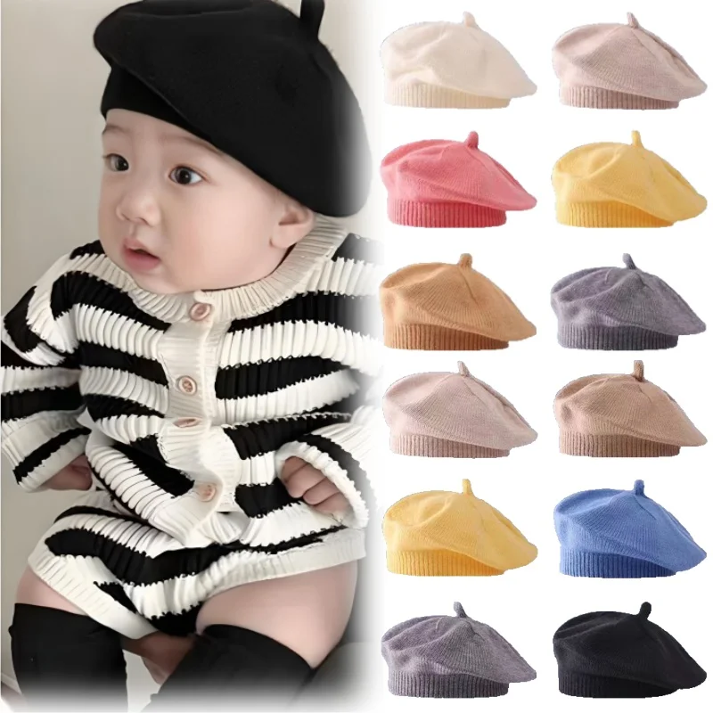 Baby Mode Vielseitige Einfarbig Weiche Baskenmütze Kinder Vintage Kunst Gestrickte Maler Hut Herbst Winter Outdoor Winter Warme Woll Hüte
