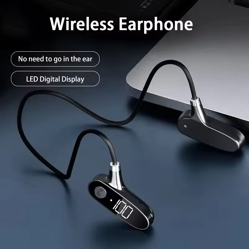 Bone conduction Bluetooth earphones for wireless sports running without in ear hanging neck digital display view 2