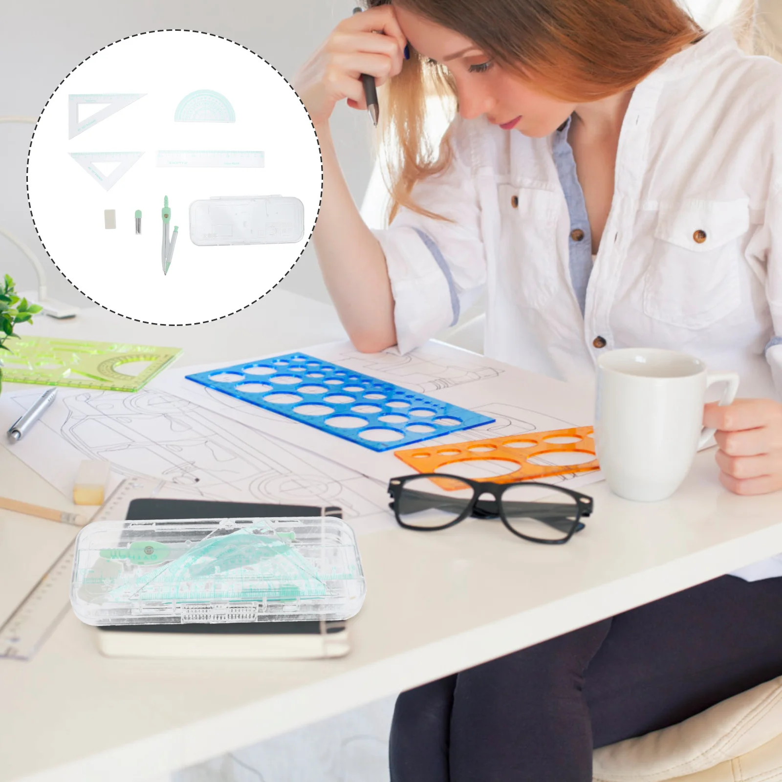 1Set Compass Ruler Tool Set Fine Workmanship Geometry Drawing Kit for Architecture Engineering Art Design Measurement