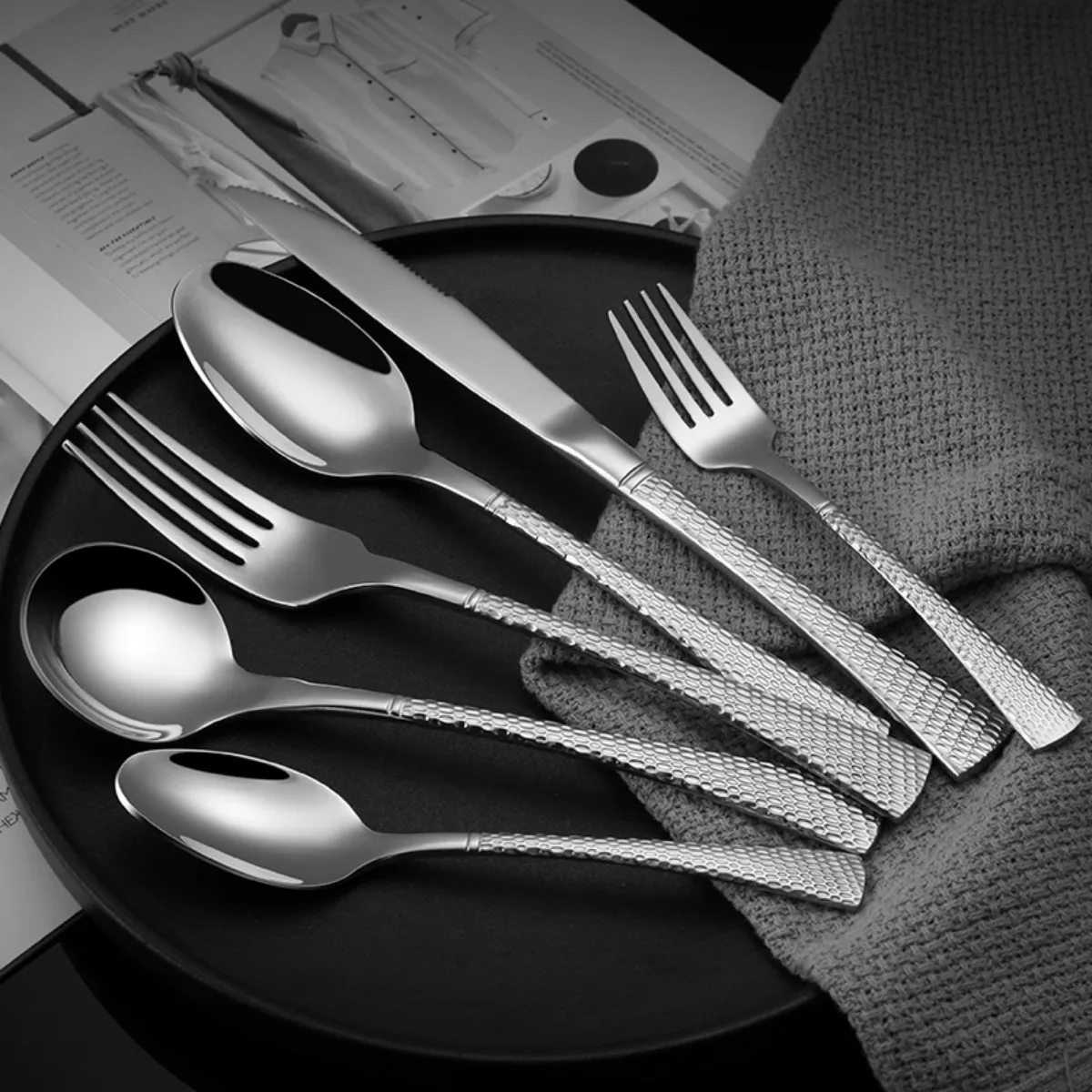 Simple And Thick Stainless Steel Tableware Set Fork Spoon Knife Teaspoon Tableware For Wedding Party Family