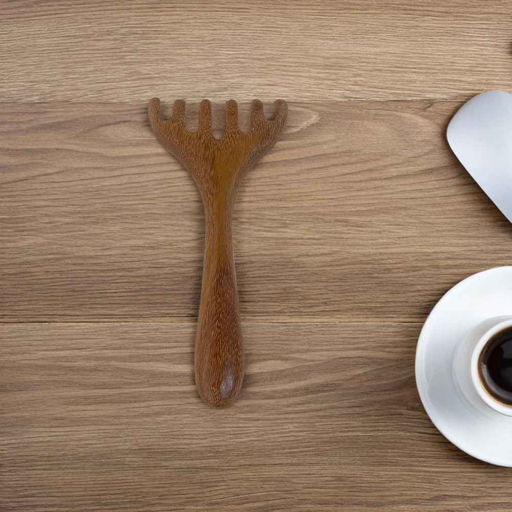 

Деревянный массажер для кожи головы с пятью зубцами, многофункциональный ручной массажер-гребень с широкими зубьями для расслабления и акупунктурного массажа, снимает усталость и активирует меридианы