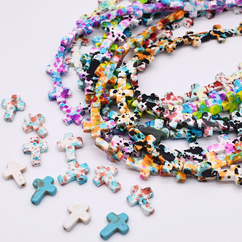 New Color Cross Natural Turquoises Beads 12x16mm Bright color Cross Shape Loose Spacer Beads For Jewelry Making DIY