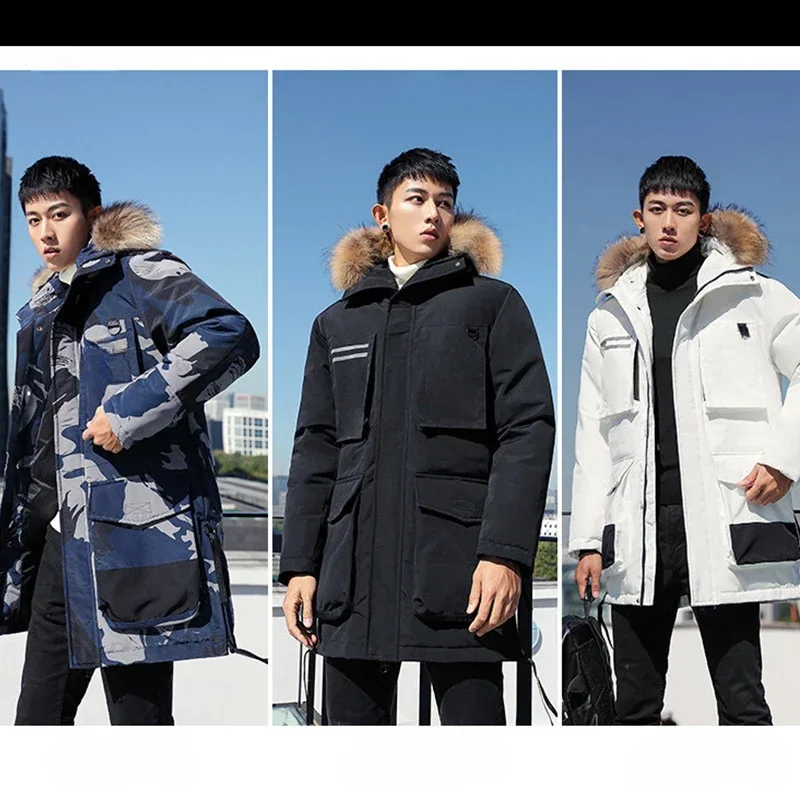 Casual Warm Fashion Coat Big Goose Men's Down Jacket in Winter Korean Version Youth Long Thick Winter Clothing Daily Coat Jacket