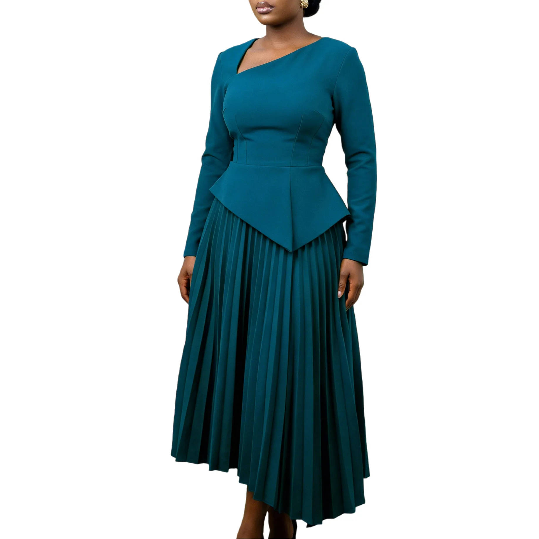 

Spring 2026 Fashion African Women Long Sleeve V-neck Pleated Party Evening Long Maxi Dress Dashiki African Dresses for Women