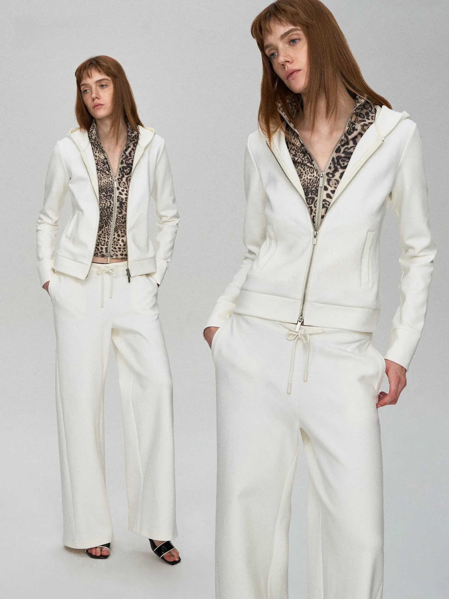 

Retro Leopard Print Long Sve Hoodie Layering Design Casual Comfortable Women's Cotton Polyester Blend Zipper Closure Sweat...