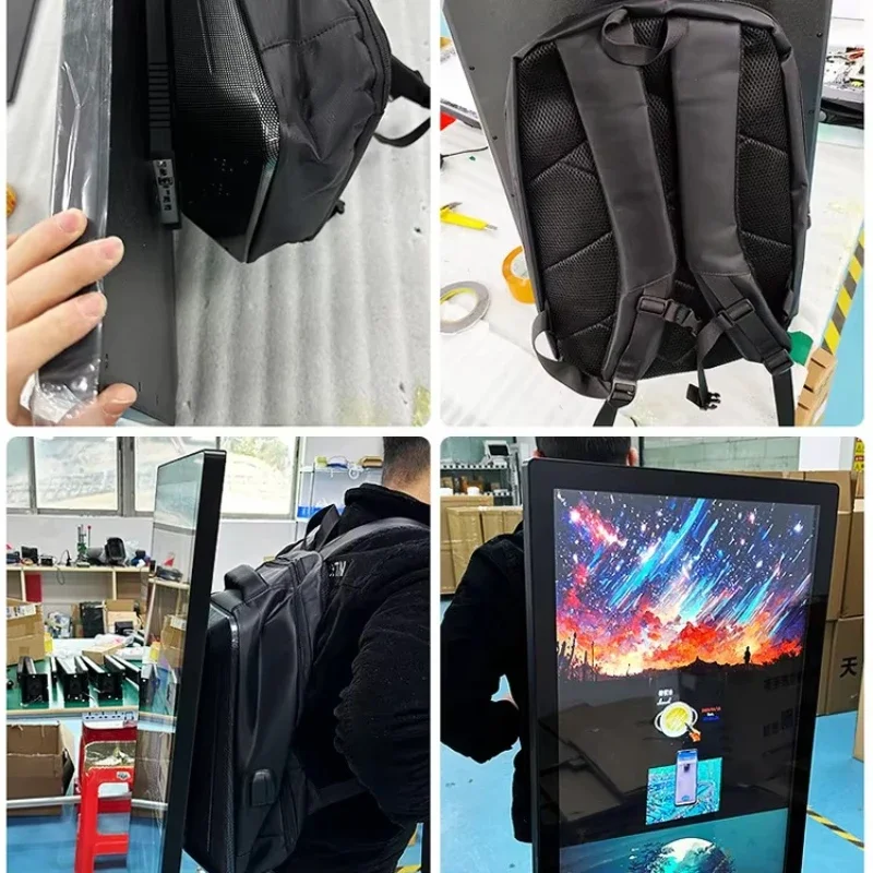 Portable advertising promotions using backpacks, billboard LCD screens, high-resolution videos