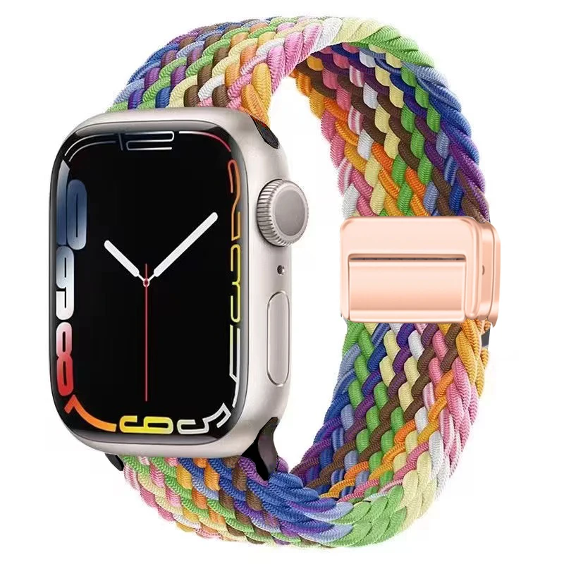 สายถักเดี่ยวสำหรับสายคาด Apple Watch 45มม. 44มม. 40มม. 41มม. 42มม. 49มม. สร้อยข้อมือแม่เหล็กคอร์เรียซีรี่ย์ SE 9 7 4 5 6 8สายรัดพิเศษ