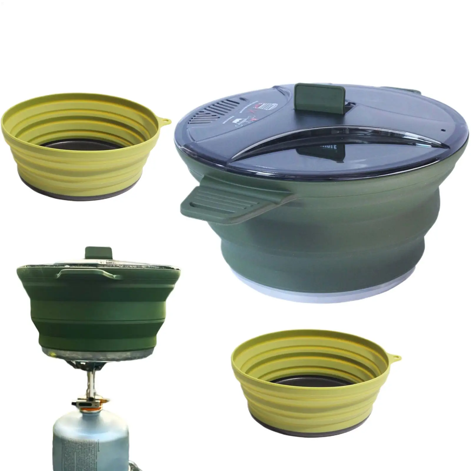 Camping Cooking Set Folding Camping Cooking Pots and Pans Set Stainless Steel Silicone Kit Heat-Resistant Tool for Dishes