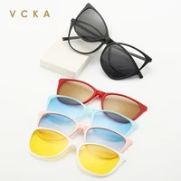 VCKA-gafas de sol con Clip magnético 6 en 1, lentes graduadas con montura polarizada o de visión nocturna, Ojos de gato, TR90