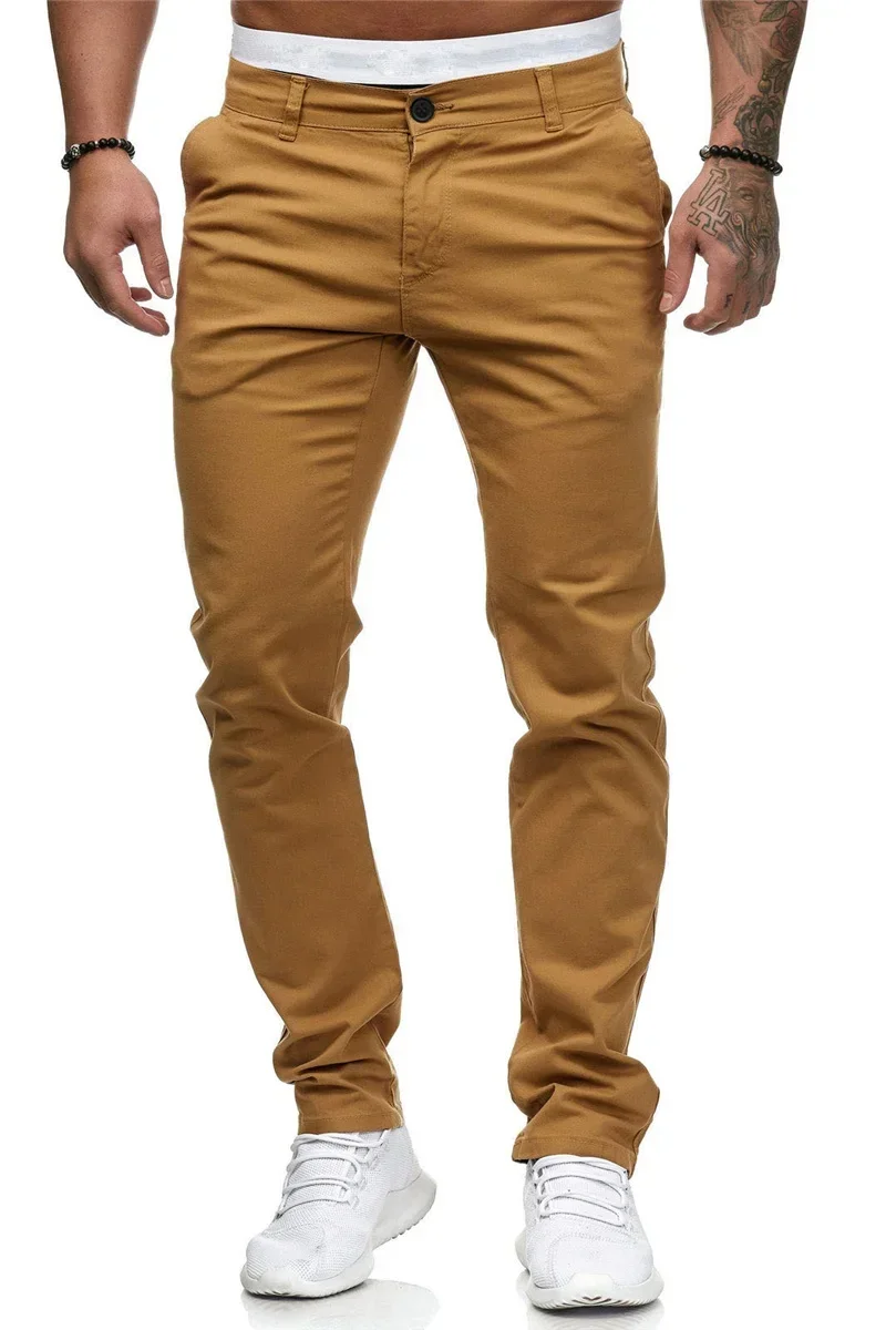 Pantalon slim en coton pour homme, coupe droite, couleur unie, style décontracté, idéal pour document, FJ8