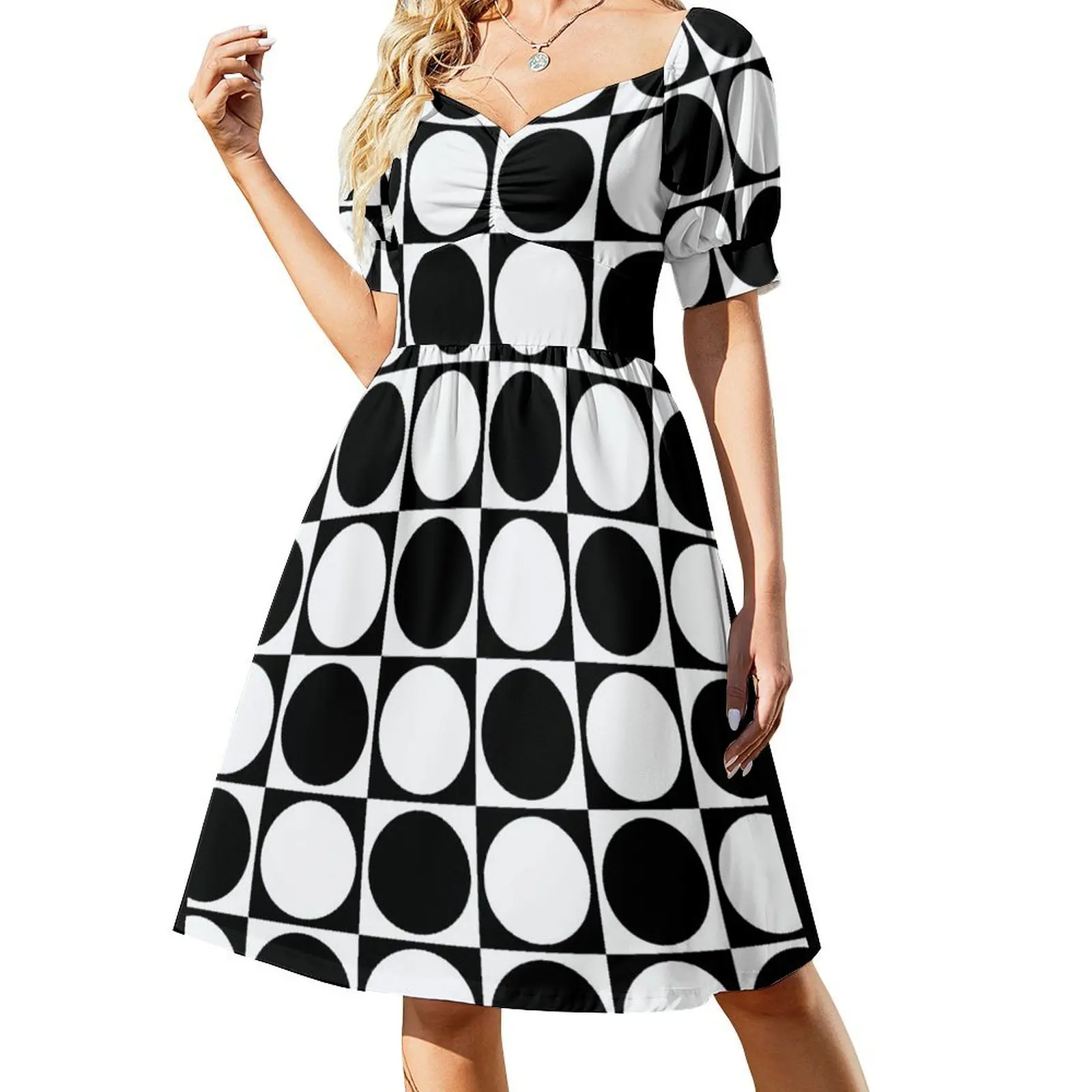 monochrome geometrical design Short-Sleeved Dress dresses for woman evening dresses luxury 2025