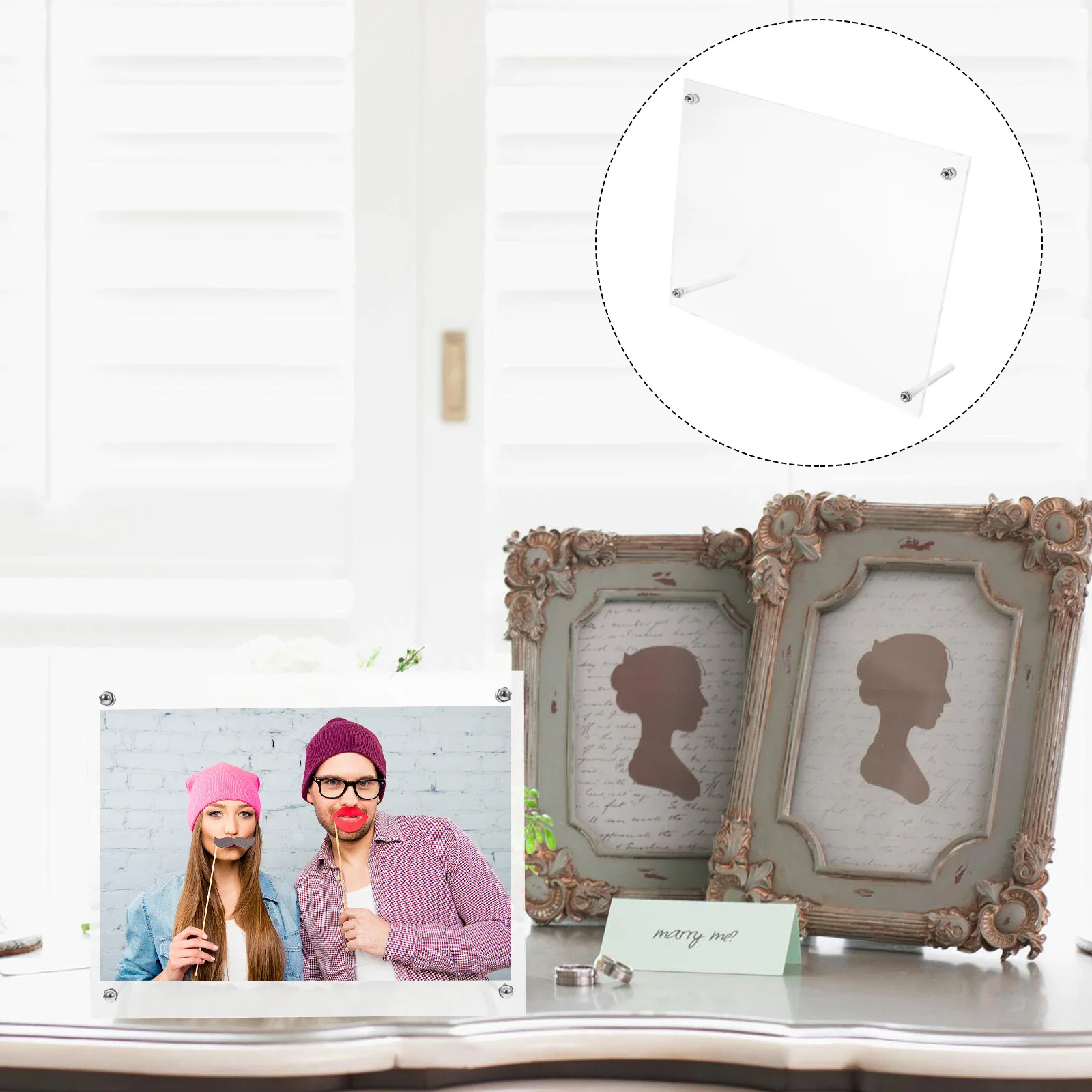 

Clear Acrylic Photo Frame Frameless Floating Desktop Picture Display Freestanding Transparent Frame Lightweight For
