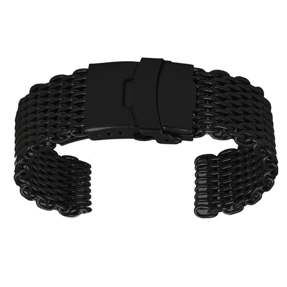 

Black Long Pattern Shark Mesh Stainless Steel Metal Watch Band Strap Comfortable Durable for Business Sports Daily Use