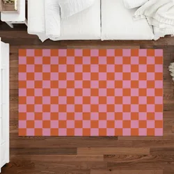 Red Pink Checkers Large Area Rug Modern Retro Living Room Bedroom Decoration Y2k Carpet 2000s Trendy Checkered Rug Floor Rug