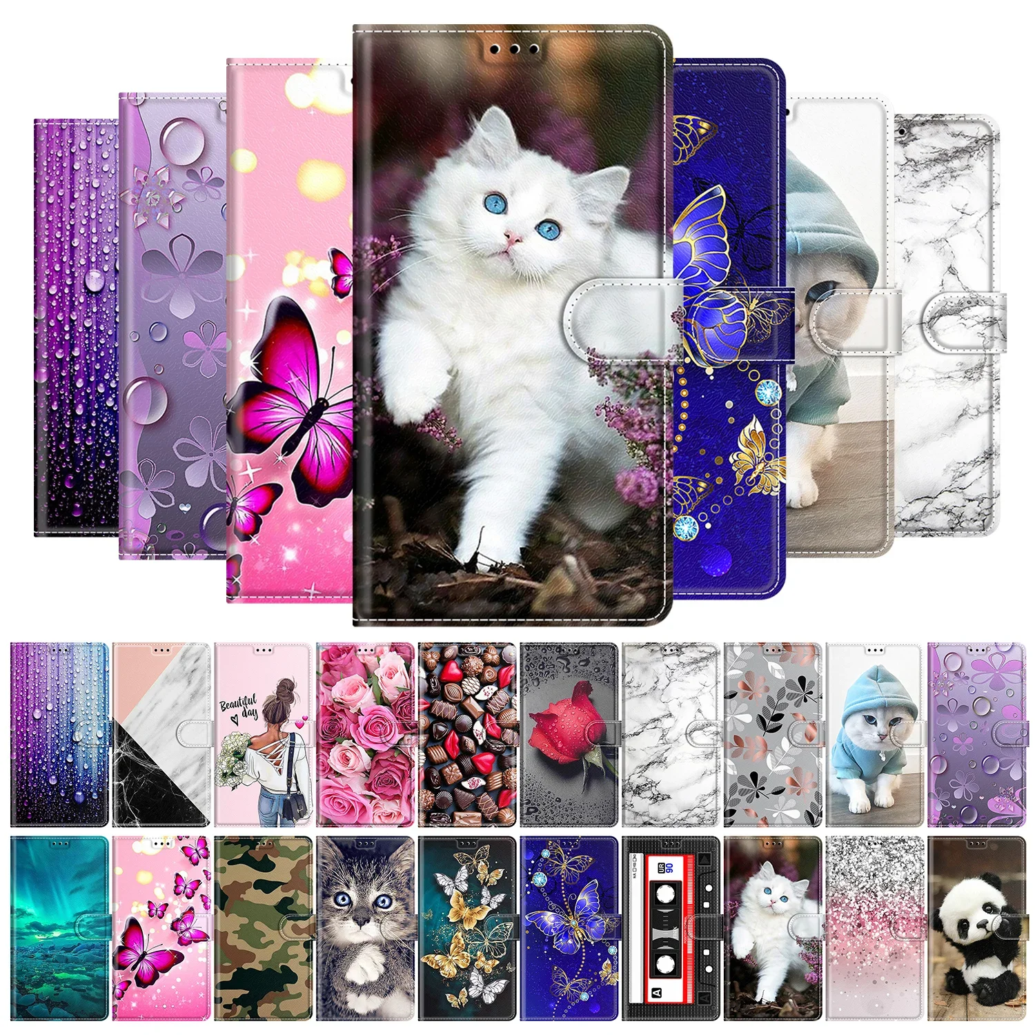 Painted Flip Leather Wallet Phone Case For Samsung Galaxy A14 A54 A04 A12 A52 A72 S23 Ultra S23 S22 S21 S20 FE Stand Book Cover