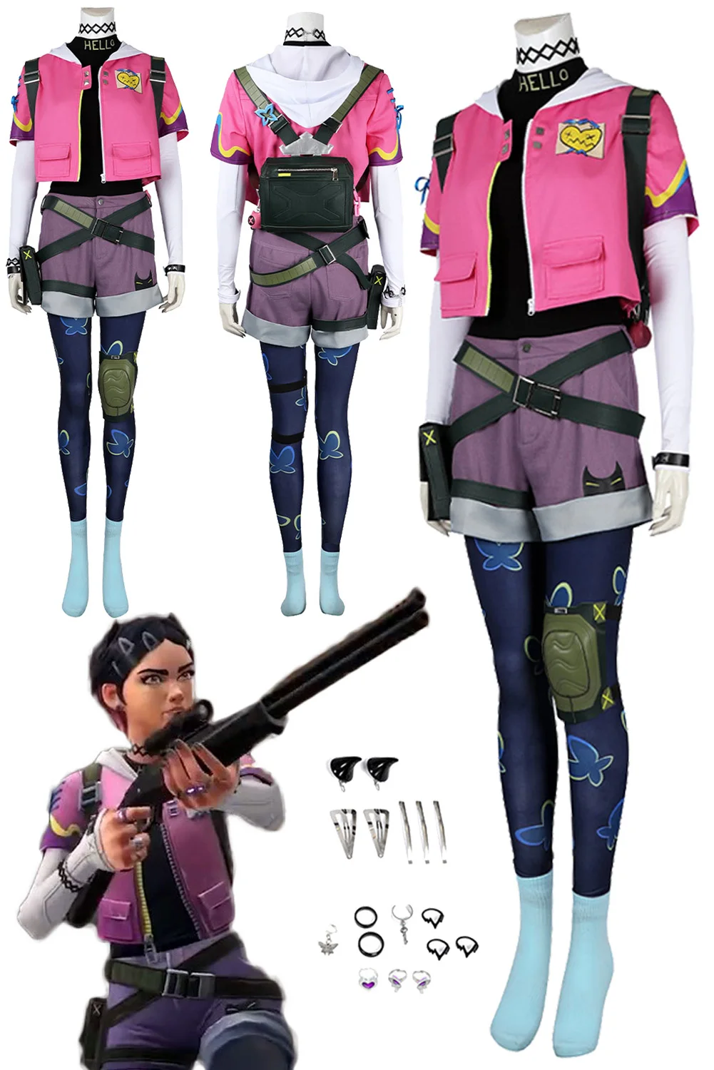 

Game Valorant Clove Cosplay Costume Suits Bag Necklace Earrings Set Costume Disguise Adult Women Roleplay Halloween Outfits