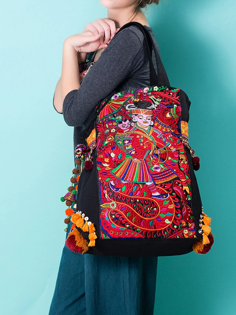 Ethnic Style Retro Chinese Embroidery Bag Shoulder Travel Large Capacity Canvas Women's