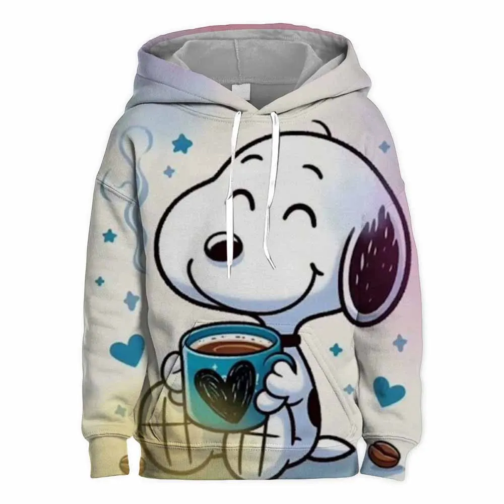 Snoopy White Cartoon Anime Children Pullover Tops 2024 New Fashion Boy Girl Kids Hoodies Spring Autumn Children's Sweatshirt