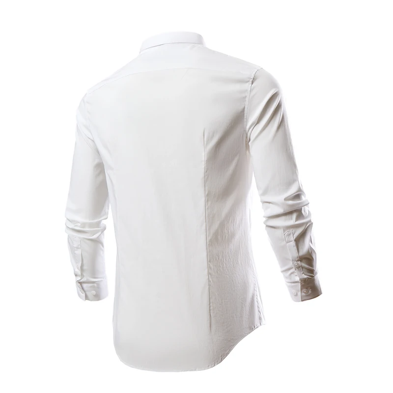 Men's White Long-sleeve Shirt for Spring and Fall, Featuring Embroidered Details, Made From A Cotton-polyester Blend.