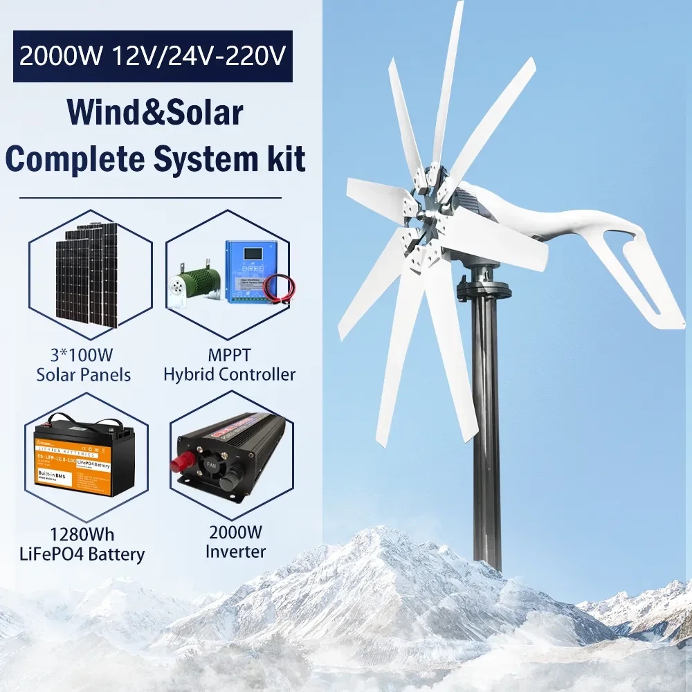 

Battery charging 2000W Wind Turbine Generator 2000W Complete Power Supply System Kit 220V Home Appliance With Solar Panels