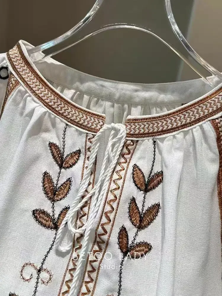 Neue Herbst Stickerei Baumwolle Len Shirts und Bluse frauen Laterne Hülse Top Blusas Frauen Kleidung
