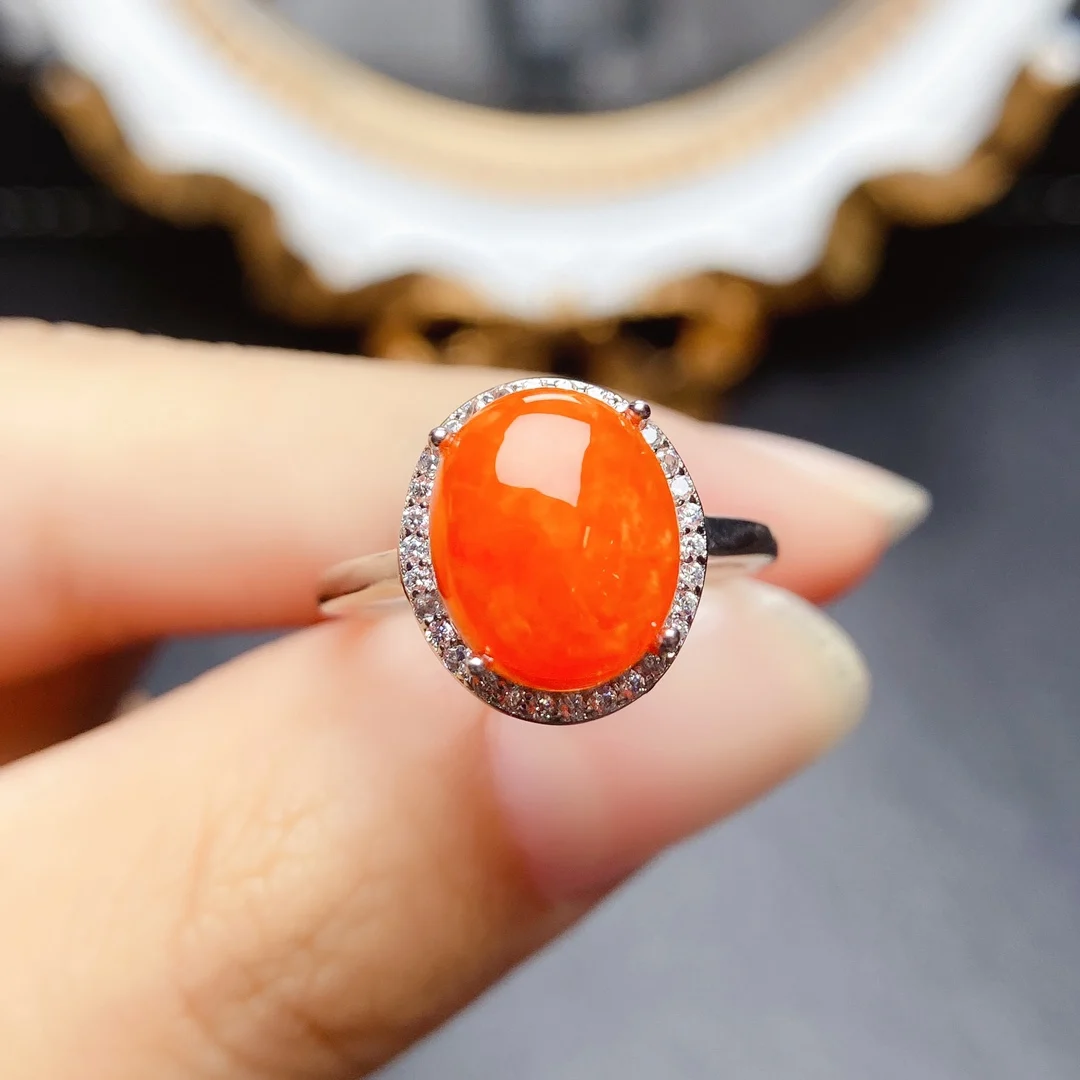 Oval 9x11mm Natural Orange Opal Gemstone Ring 925 Sterling Silver October Birthstone Opal Jewelry