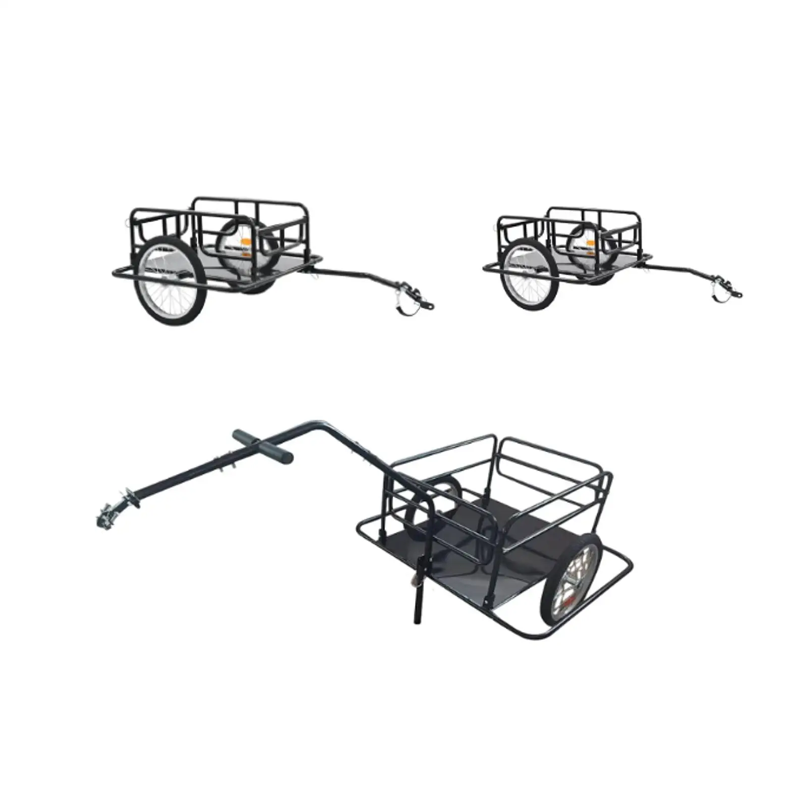 Bike Cargo Trailer Metal Tube Frame 60kg Load Bearing Simple Installation Heavy Duty Generic Accessory with Hitch 15inch Wheels