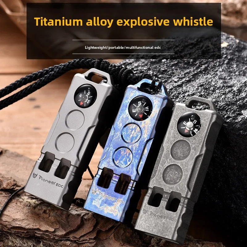 2‑in‑1 Titanium Alloy Survival Whistle with Compass Dual‑Tube Loud Emergency Signal Whistle for Wilderness Camping Hiking