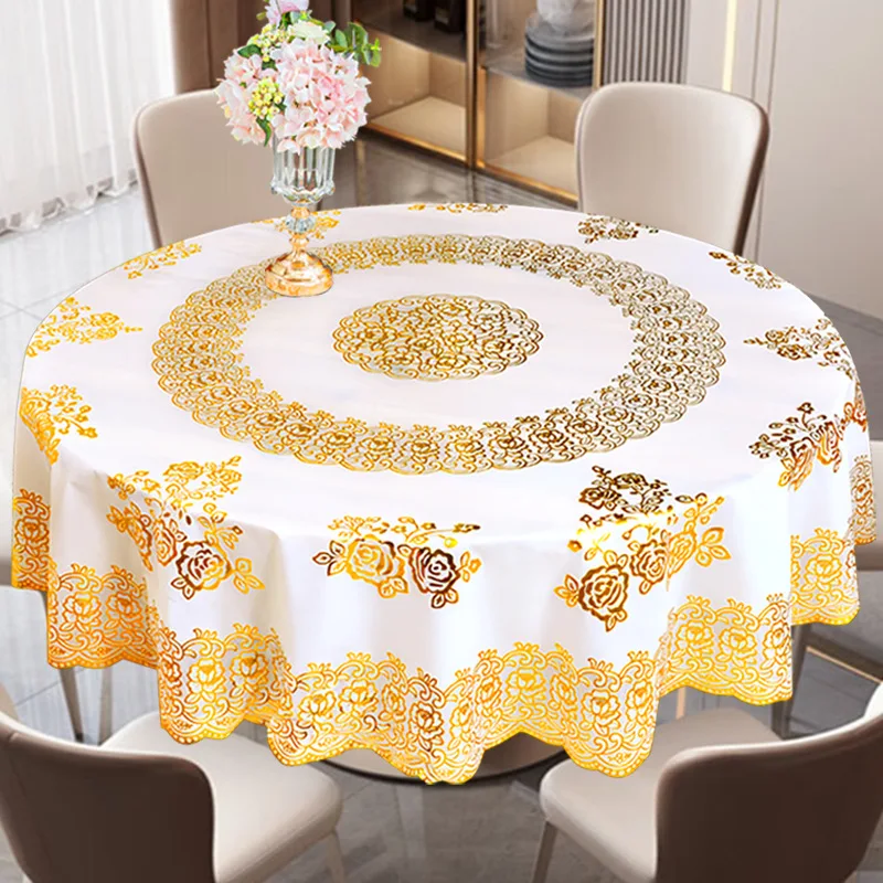 

European Style Round Table Tablecloth Anti Scalding Heat Resistant PVC Circular Tablecloth Home Hotel Dining Table Decor Mat