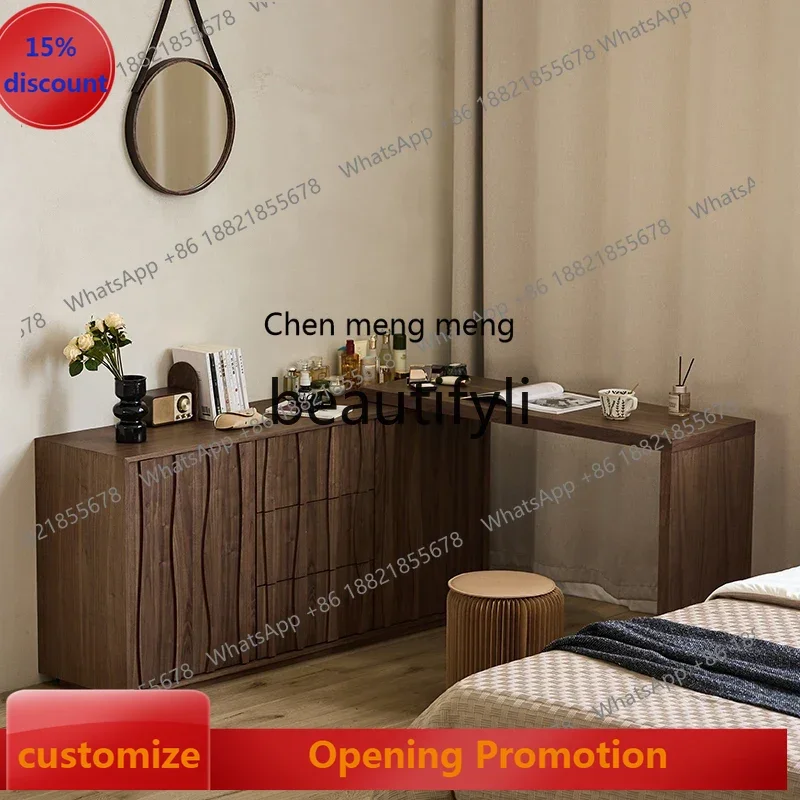 S7486teae Medieval black walnut dresser bedroom makeup table storage cabinet integrated makeup table solid wood furniture househ