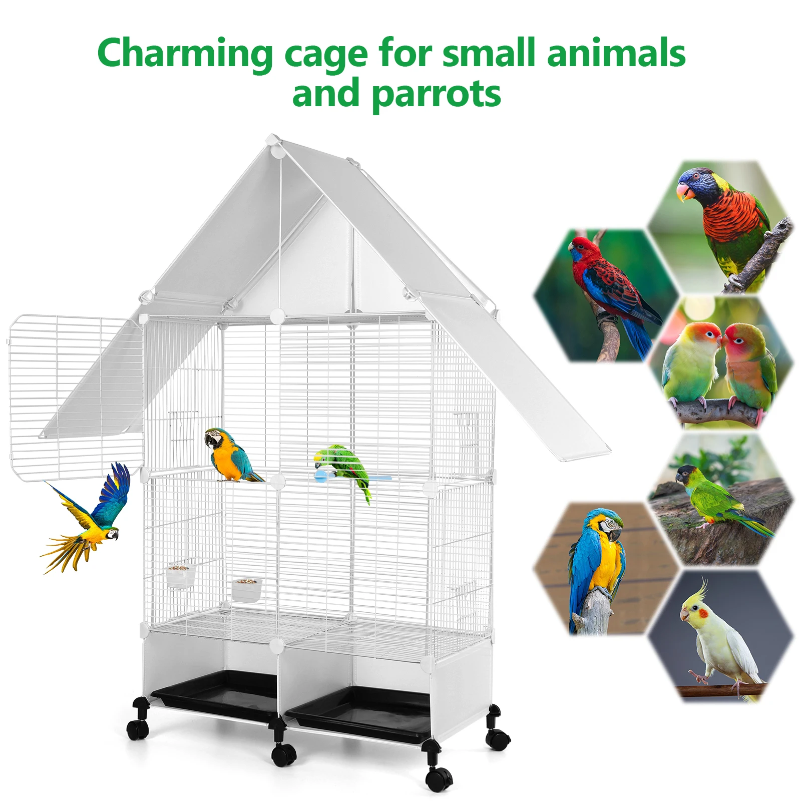 

Bird Cage with Rolling Stand House Shape Bird Cage Large Iron Bird Cage with Lock Bird Villa for Canary Finch Budgie Lovebirds