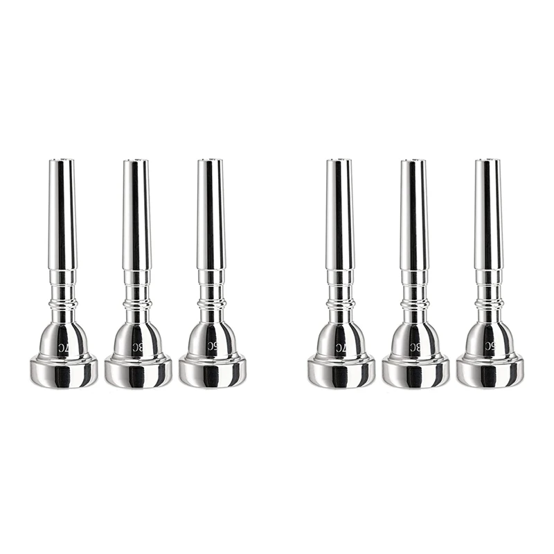 

ABHS-6 Pack Trumpet Mouthpiece, 7C 5C 3C Silver Plated Mouthpiece For Beginners, Professional Players
