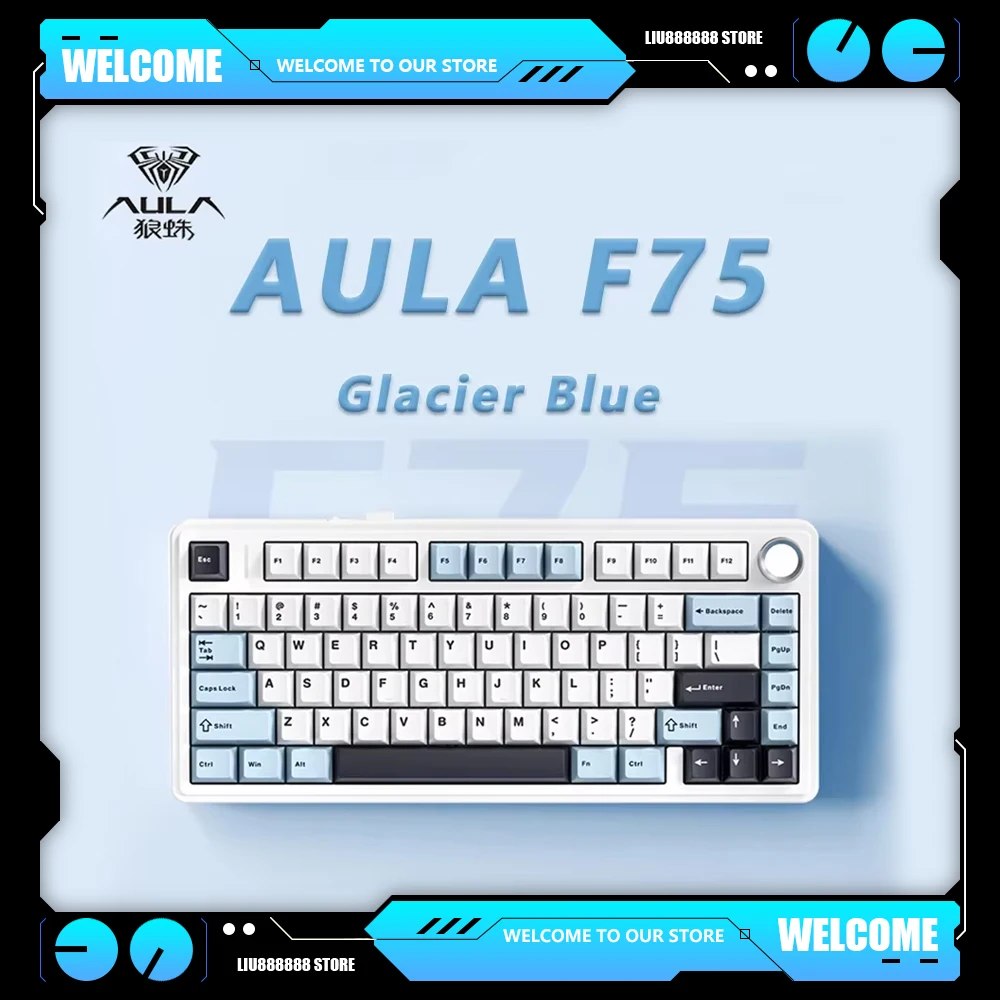 

AULA F75Glacier Blue Mechanical Keyboards 2.4G Wireless Bluetooth Customize Hot Swap RGB Light Wired Three Mode Gaming for Gifts