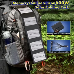 Panneau Solaire Pliable, Chargeur de Téléphone, 5V, Porbale, Plaque Solaire, USB, Banque d'Alimentation Étanche pour Téléphone Portable, Camping, Urgence, 600W