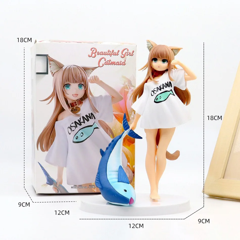 الذهبي رئيس 13-18 سنتيمتر Kawaii القط فتاة أنيمي الشكل يجلس أكل الأسماك تحصيل بولي كلوريد الفينيل نموذج دمية لعبة على أساس ساكورا فول الصويا