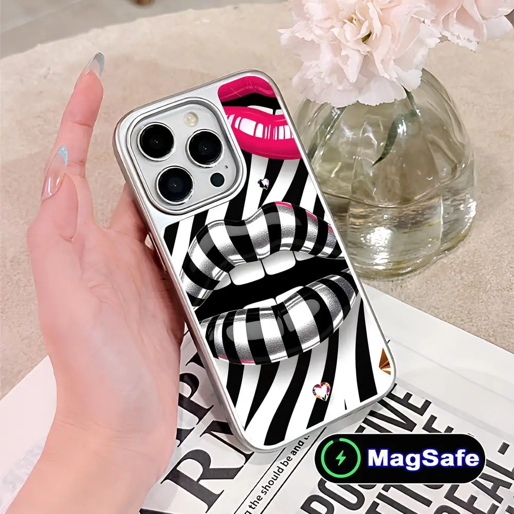 

Чехол для мобильного телефона в полоску с зеброй для iPhone 17, 16, 15, 14, 13, 12, 11 Air Pro Max Plus Magsafe, цветной чехол с серебряным покрытием