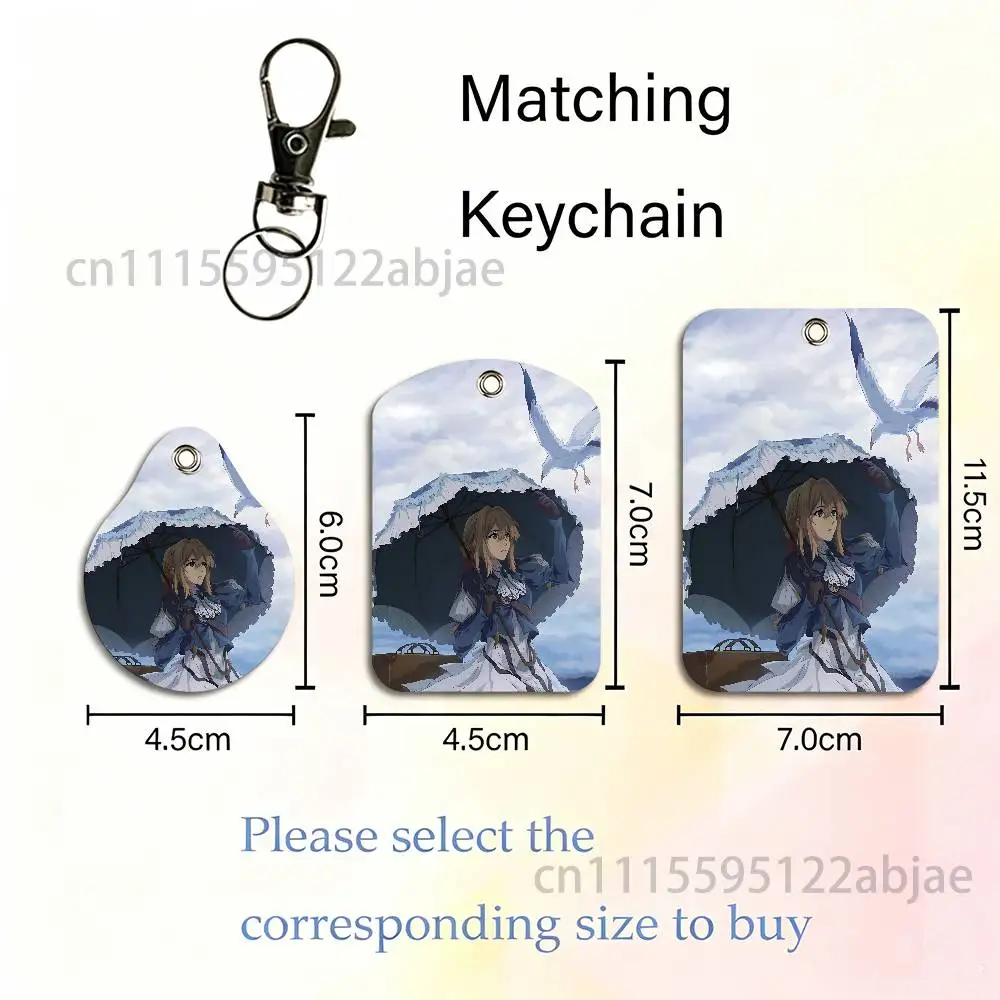 V-Violett e-evergarden Rectangle ID Card Case Keychain Access Card Bag Key Tag Ring Leather Card Holder Key Ring