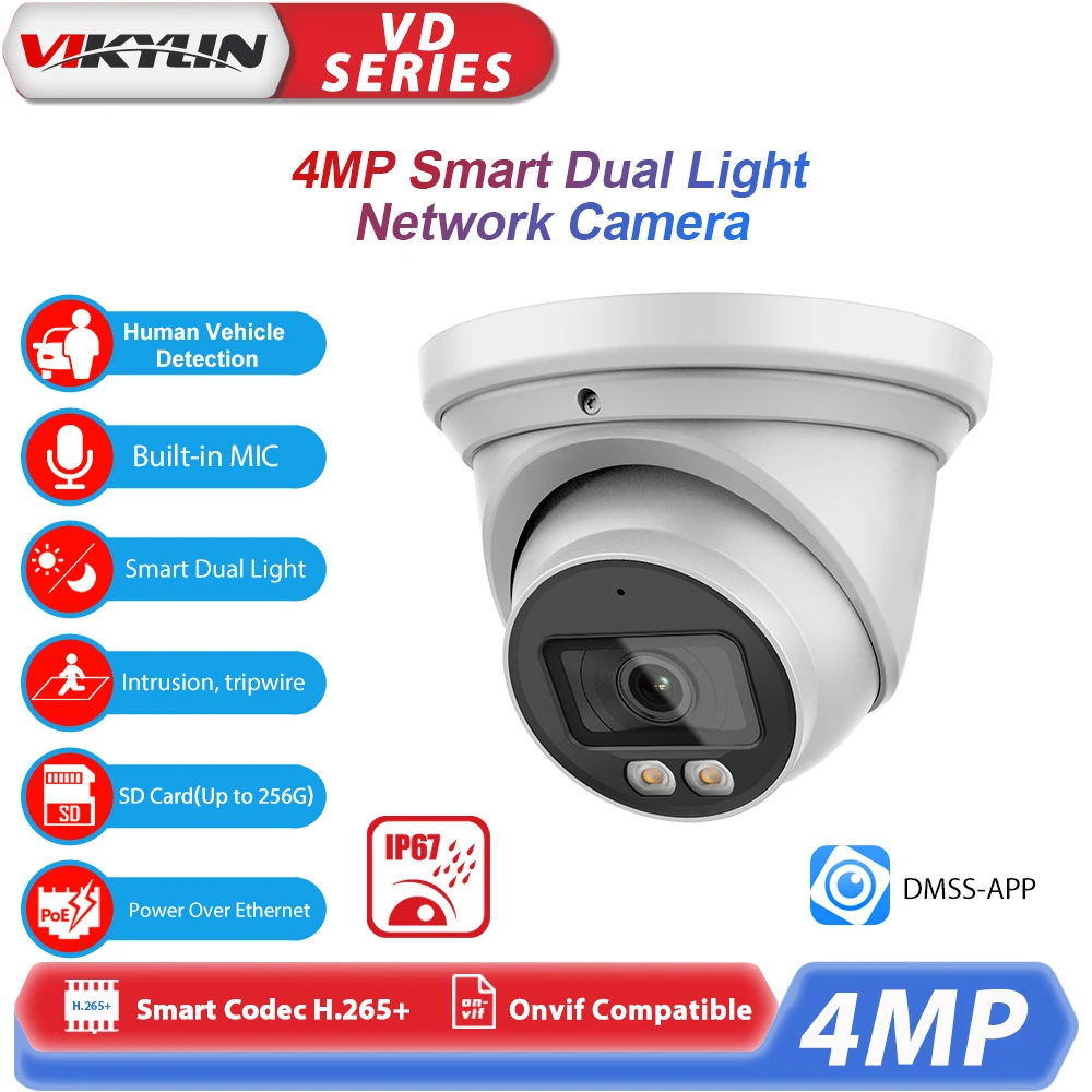 Vikylin 4MP Full Color IP Camera For DH HDW2449T-S-IL OEM Wizsense SMD Plus with MIC Outdoor Video Surveillance Security Camera