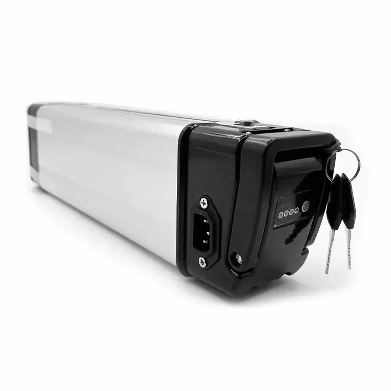 40AH  Silver Fish Style Electric Bike Battery 48V Lithium Battery with Aluminum Case Anti-theft Lock