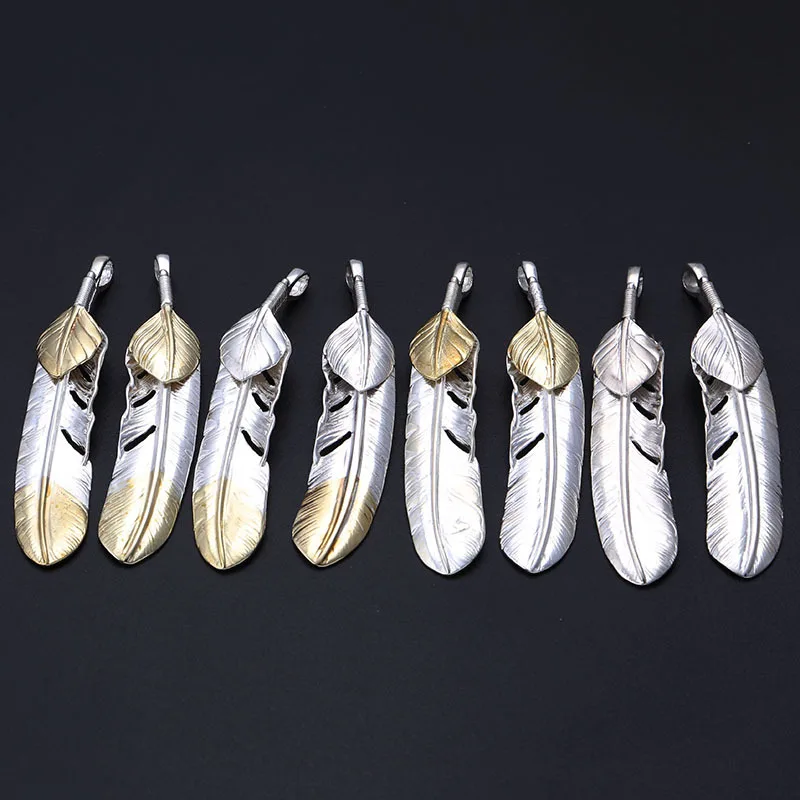 

925 Sterling Silver Metal Japanese Dot Gold Feather Pendant Necklace Combination Accessories Men's and Women's Pendant Minimalis