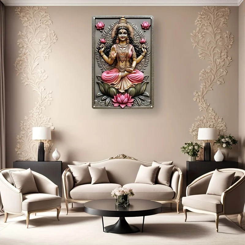 

Lakshmi Goddess Themed Square Aluminum Wall Art, Perfect for Home, Bar, and Restaurant Decor, 7.9x11.8"/11.8x17.7, 1pc