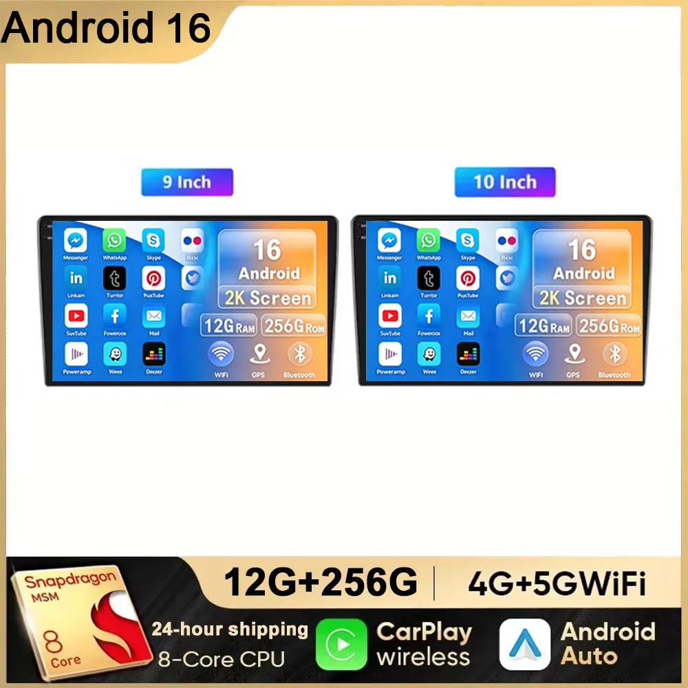 12G+256GB 9/10 Zoll Universelles Android 16 Autoradio 2 Din Autoradio GPS BT Zentrale Multimedia Smart-Auto-Systeme