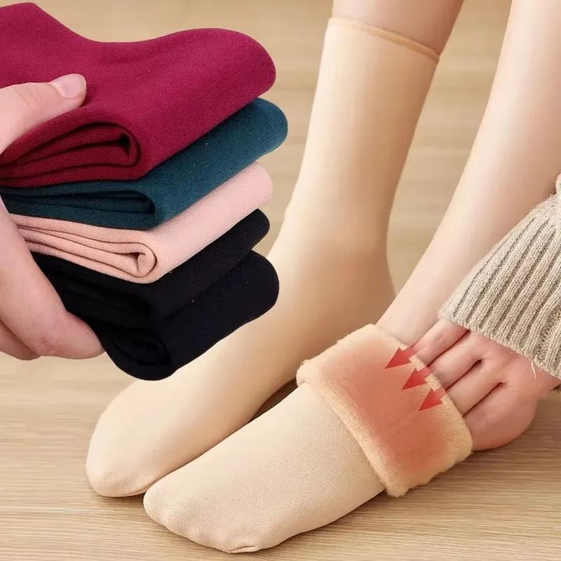 1/3/5 أزواج المرأة المخملية سميكة جوارب يمكن السير بها على الأرض المنزل النوم الجوارب شتاء دافئ لينة الدافئة أفخم جورب الفتيات بلون المخملية الجوارب #1
