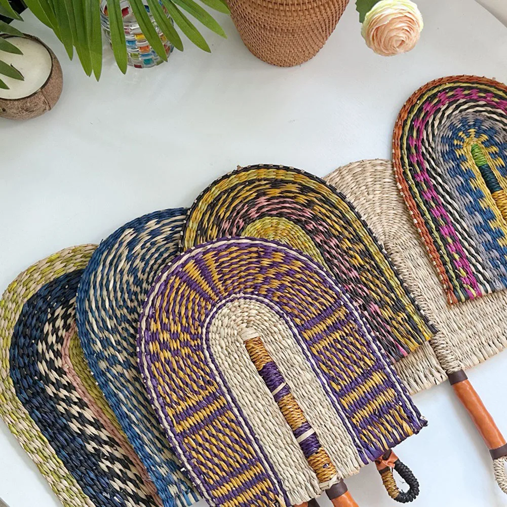 

Summer Handheld Woven Straw Fan Handwoven Grass Fan Handmade Cooling Fan Nordic Hanging Wall Decorations For Home Bedroom Decor