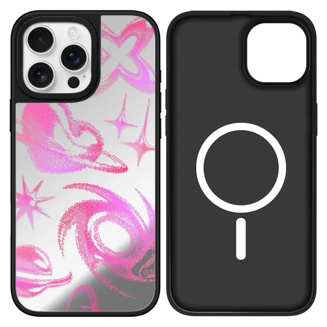 

Pink Bowknot Heart iPhone 12 13 14 15 16 17 Pro Max Mirror Surface Magnetic Case Cover Shell