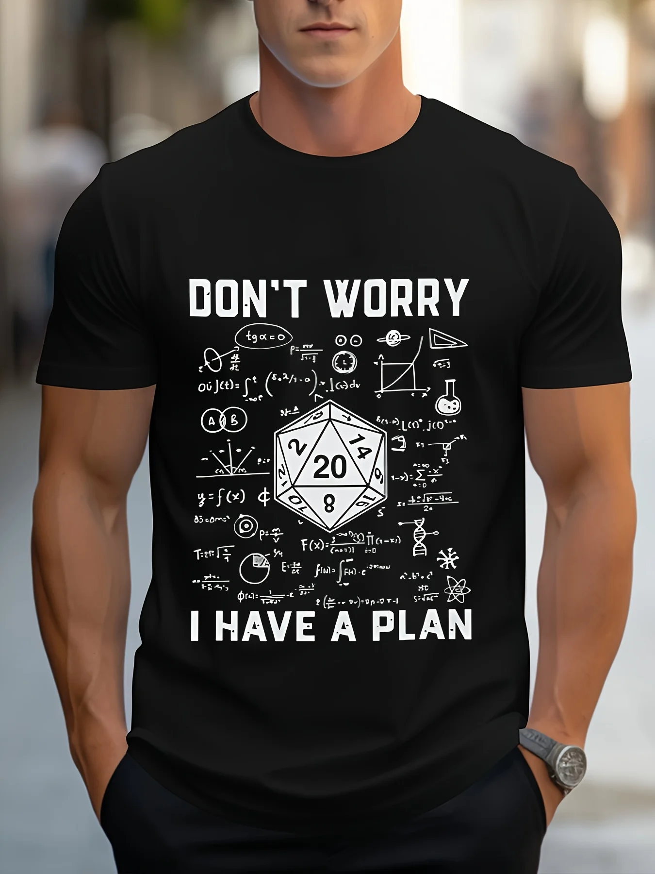 

Men's Clothing Short Sleeved Casual Sports T-shirt Summer Math Draft Notes Printed Pattern Comfortable Round Neck Outdoor Top