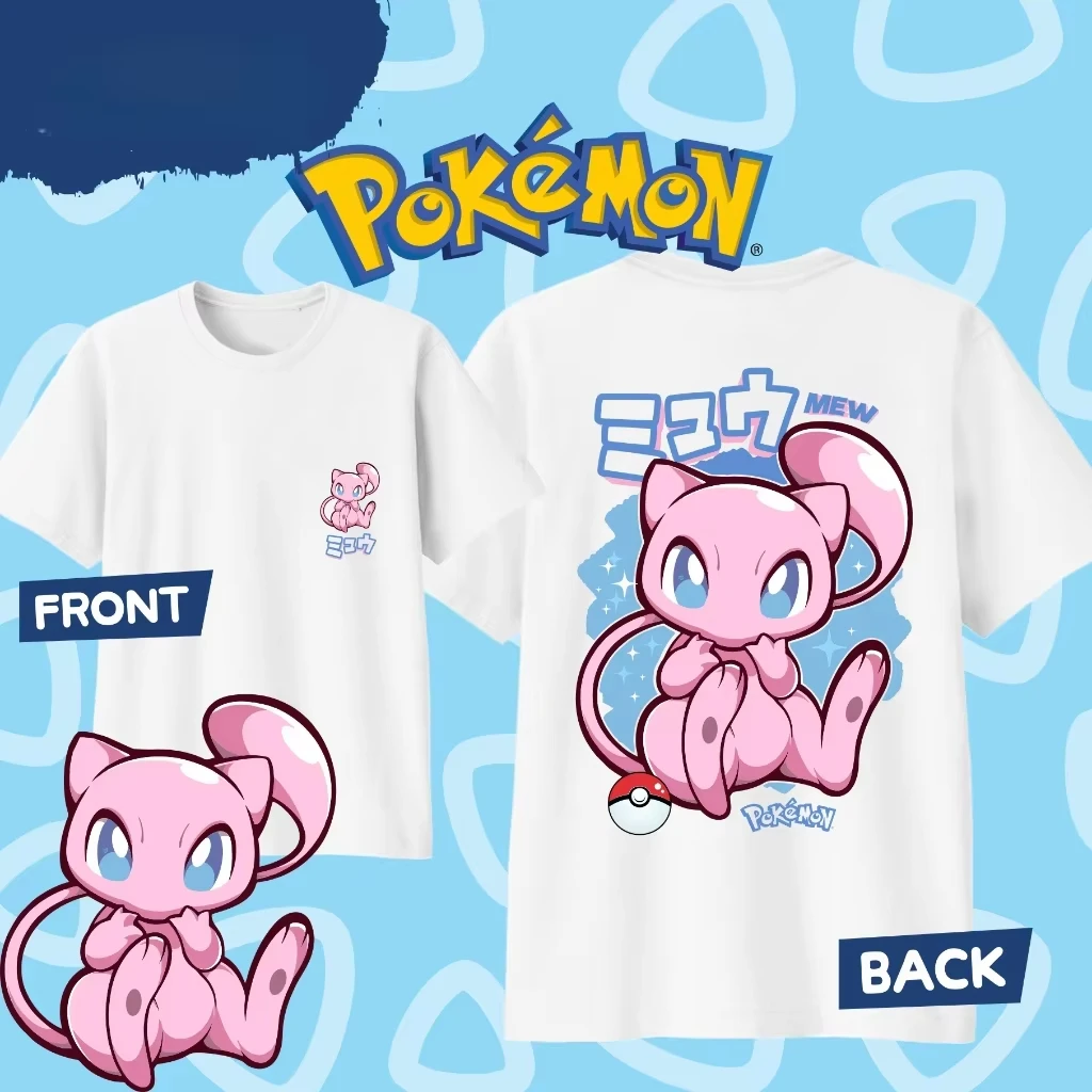 Bandai Pokémon Mew Cotton T-shirt for 2026 Summer Kids/Men's/Women's Fashion Casual Cosplay Short Sleeved T-shirt Unisex